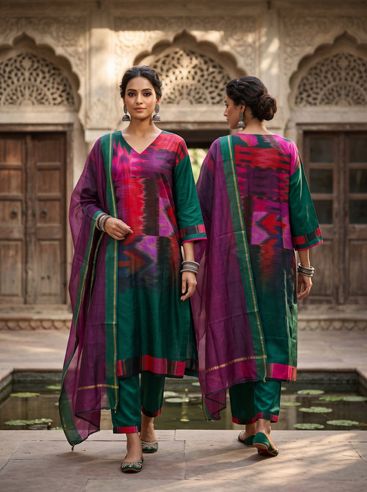 Semi Stitched Cotton Satin Casual Suitset