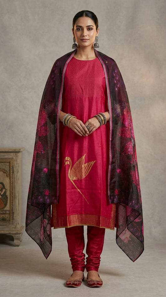 Semi Stitched Formal chanderi Suitset