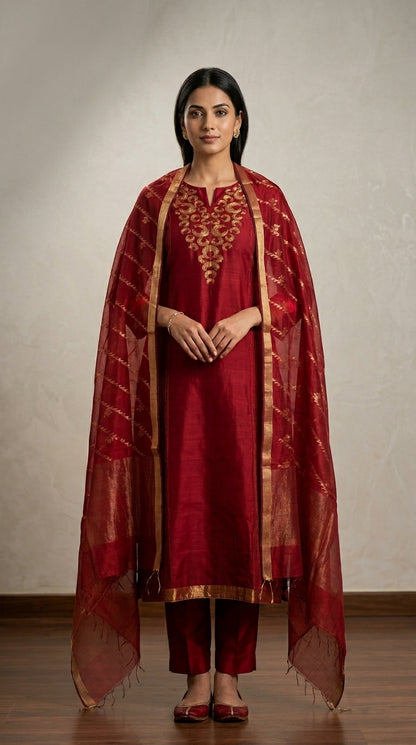 Semi Stitched Formal chanderi Suitset