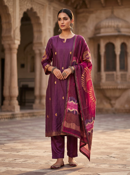 Semi Stitched Chanderi Formal Suitset