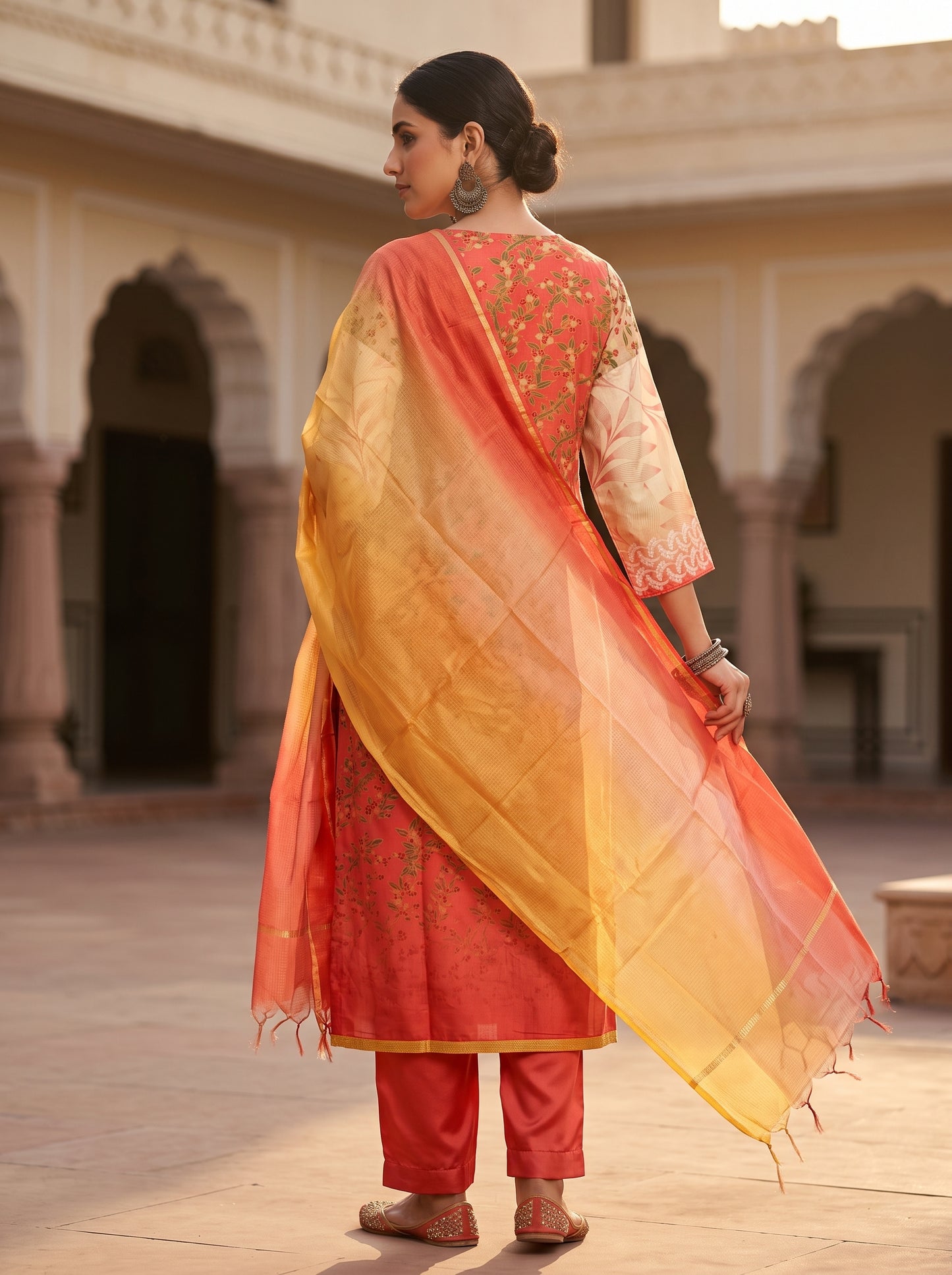 Semi Stitched Chanderi Casual Suitset