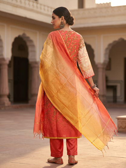 Semi Stitched Chanderi Casual Suitset
