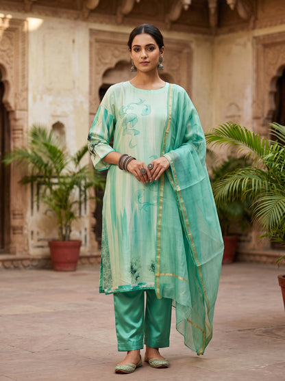 Semi Stitched Chanderi Casual Suitset