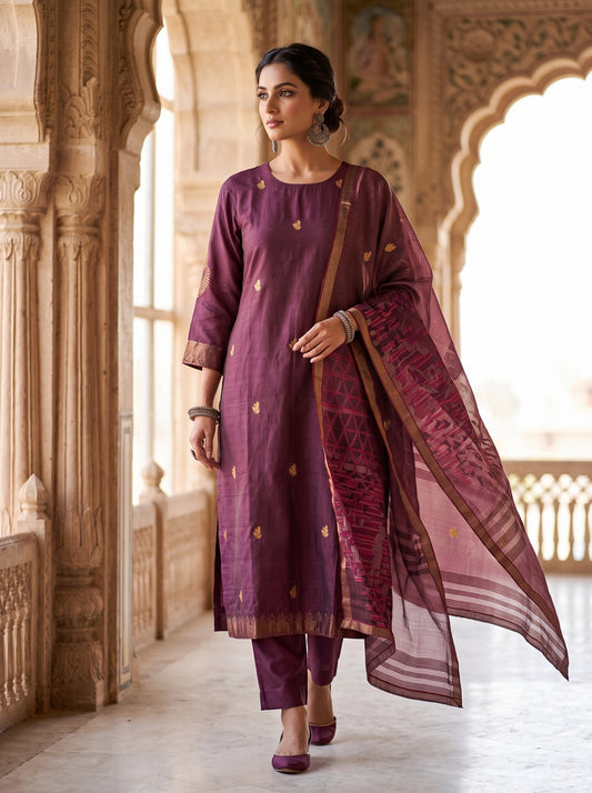 Semi Stitched Chanderi Formal Suitset