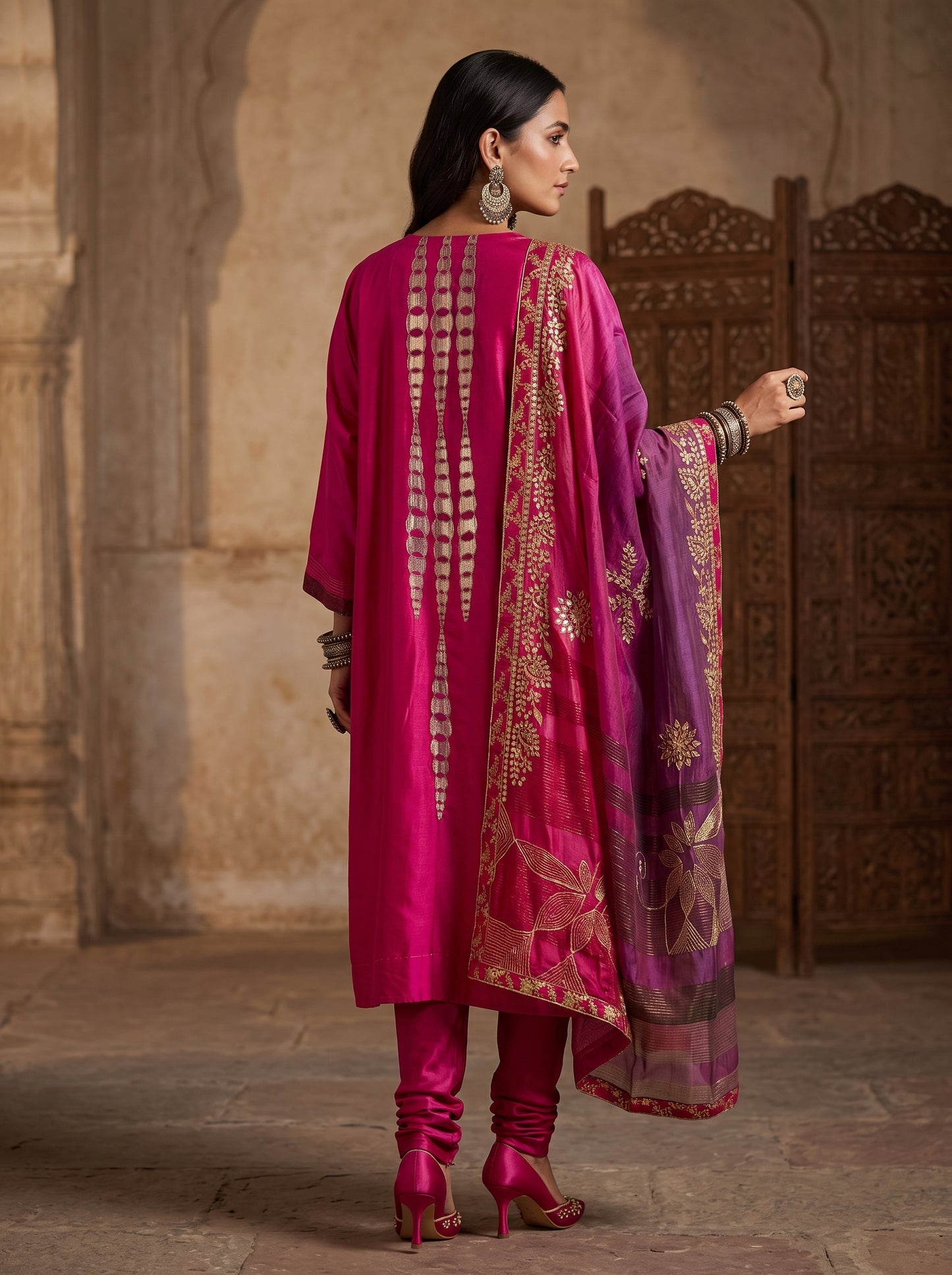 Semi Stitched Chanderi Formal Suitset