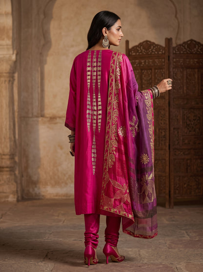 Semi Stitched Chanderi Formal Suitset