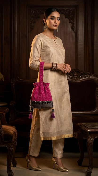 Ayaan Emerald Gold Embroidered Festive Potli
