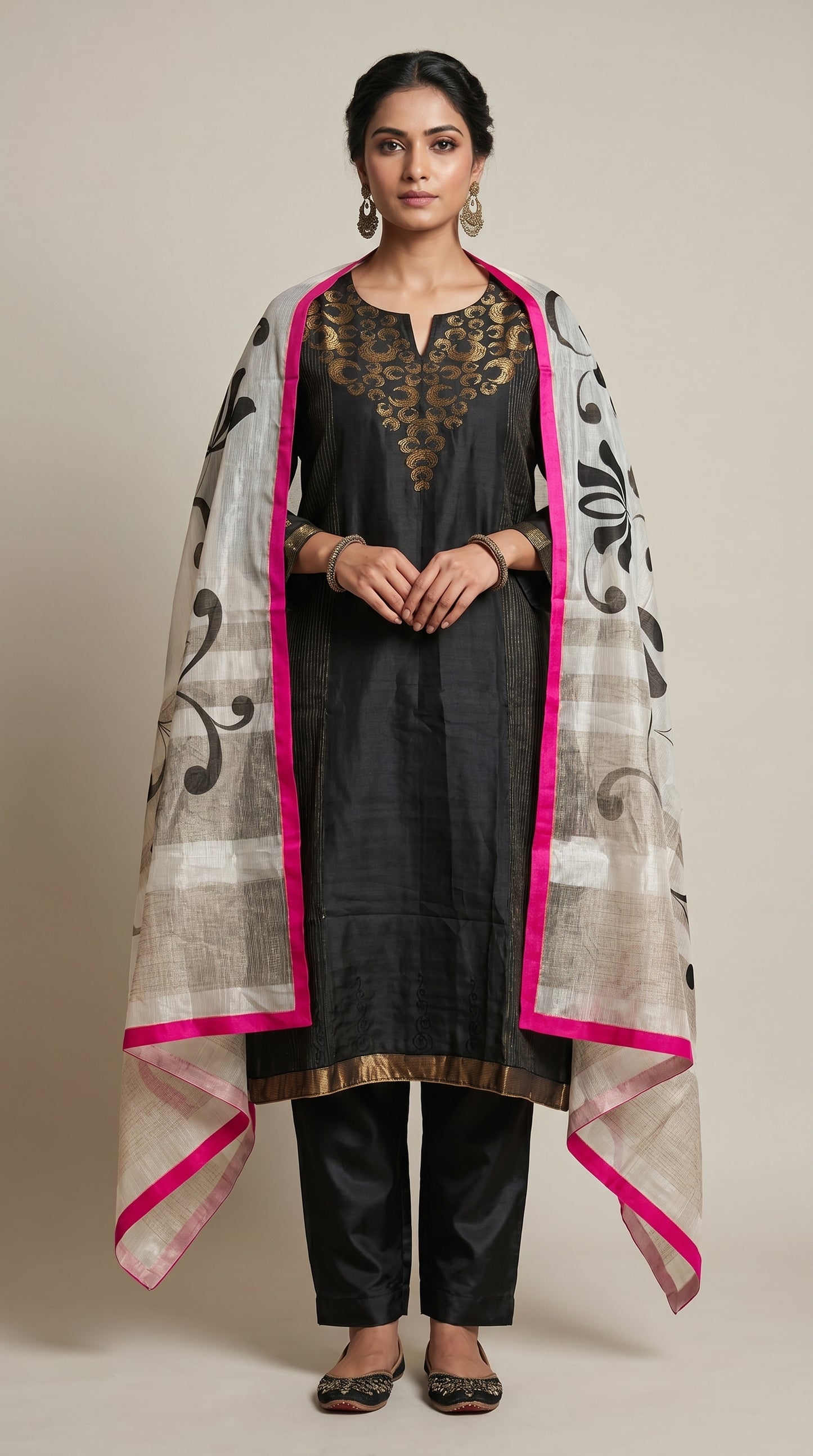 Semi Stitched Chanderi Formal Suitset