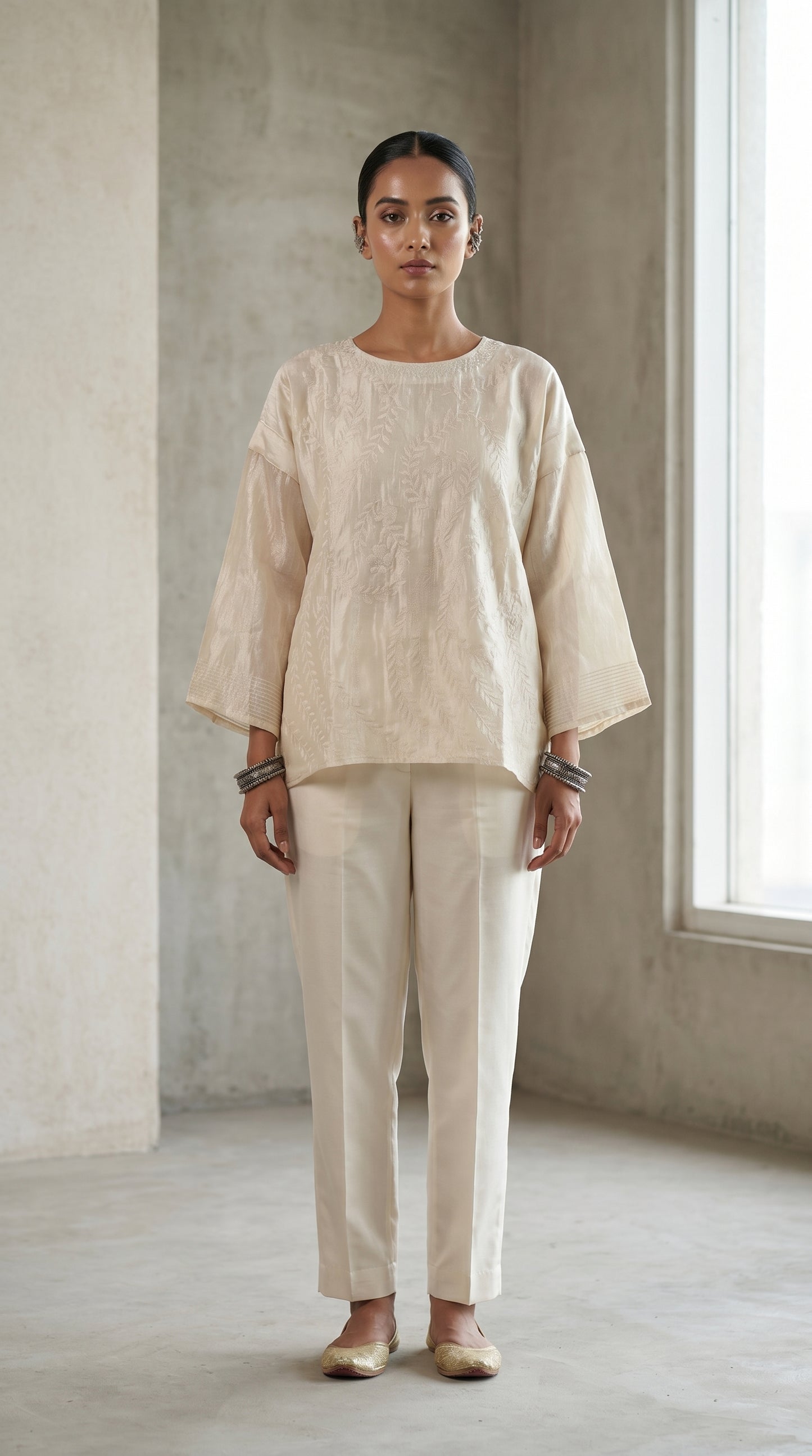 Semi Stitched silk cutwork short tunic