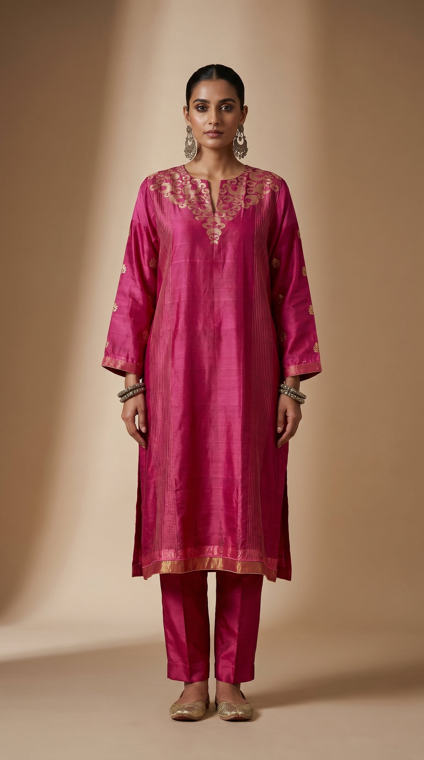 Semi Stitched Formal Chanderi Kurta