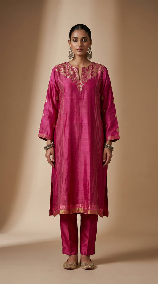 Semi Stitched Formal Chanderi Kurta