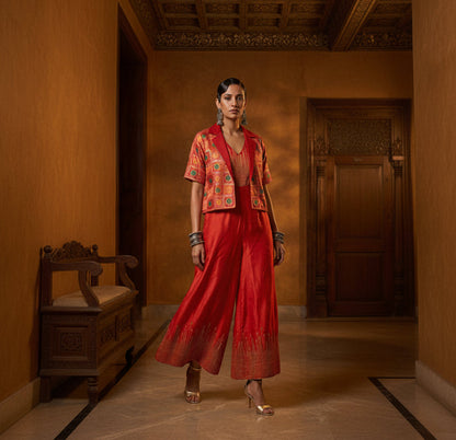 Formal chanderi Embroidered Indowestern set