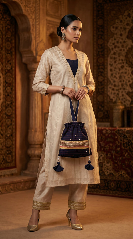 Ayaan Emerald Gold Embroidered Festive Potli
