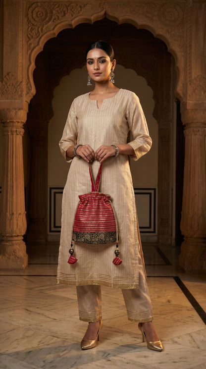 Ayaan Emerald Gold Embroidered Festive Potli