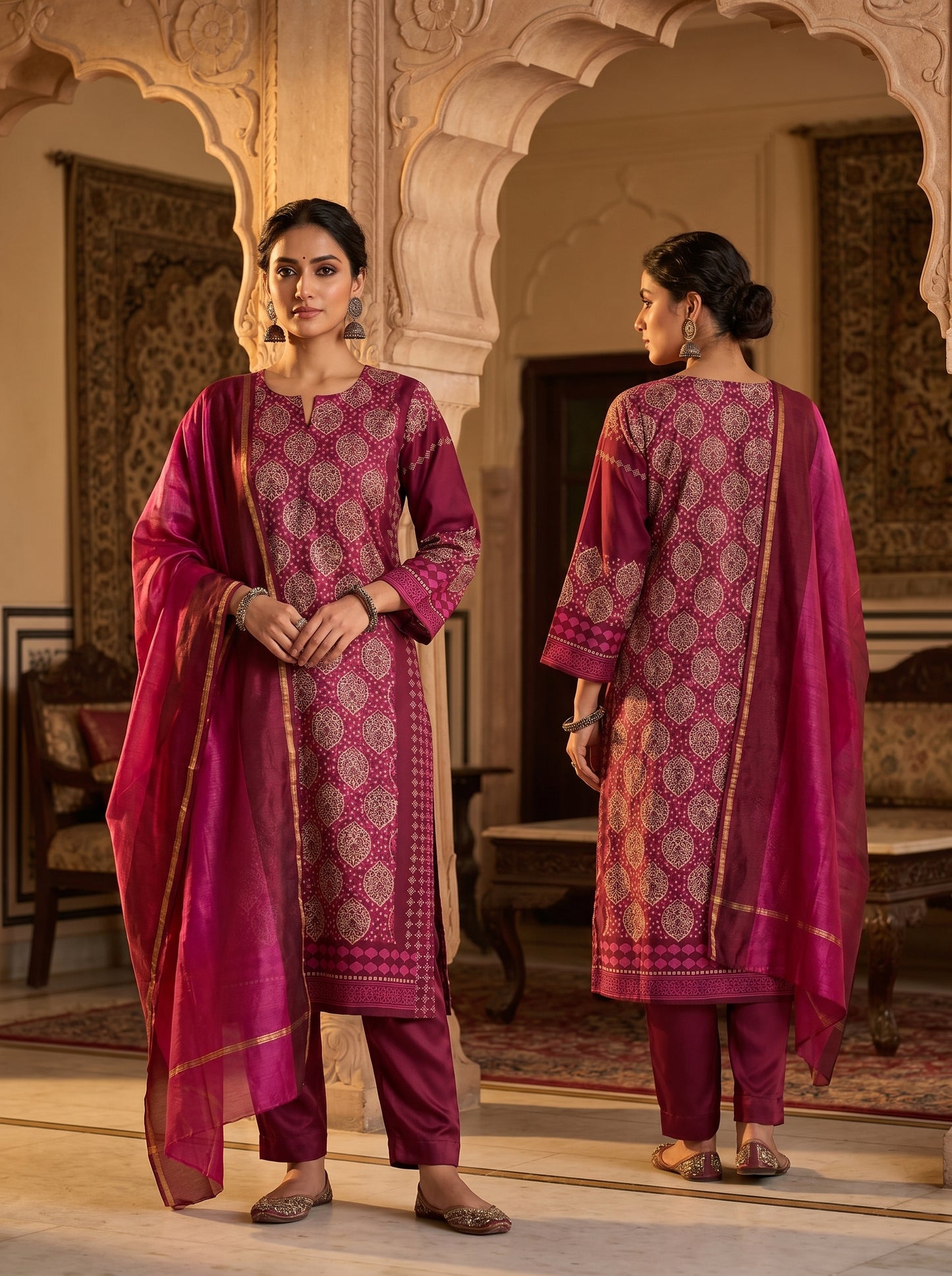 Semi Stitched Chanderi Casual suitset