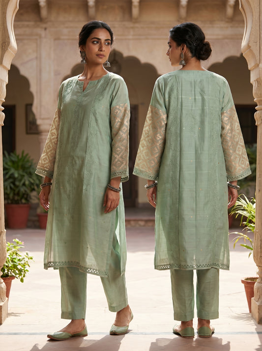 Semi Stitched Chanderi Formal kurta