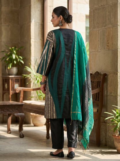 Semi Stitched Chanderi Casual suitset