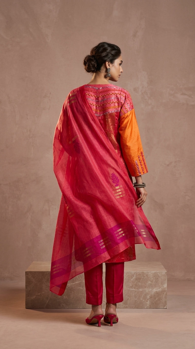 Semi Stitched Formal chanderi Suitset