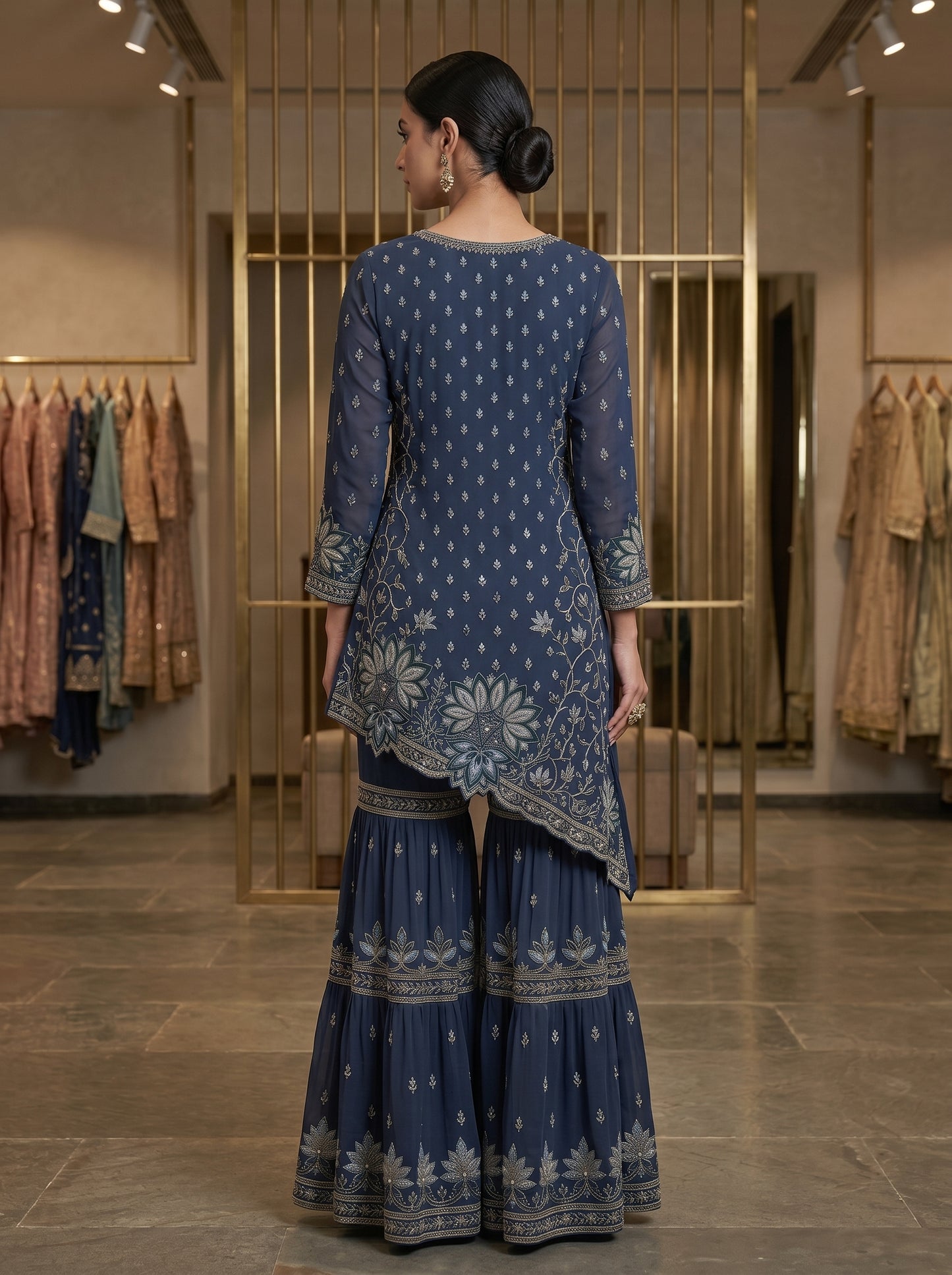 Olive Green Floral Embellished | Couture Sharara Set