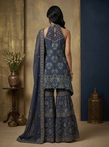 Terracotta Rust Embroidered Georgette | Couture Sharara Set