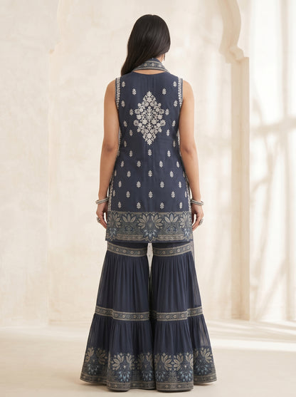 Plum Purple Embroidered Georgette | Couture Sharara Set