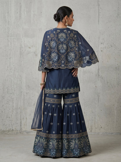 Charcoal Embroidered Georgette  | Couture Sharara Set