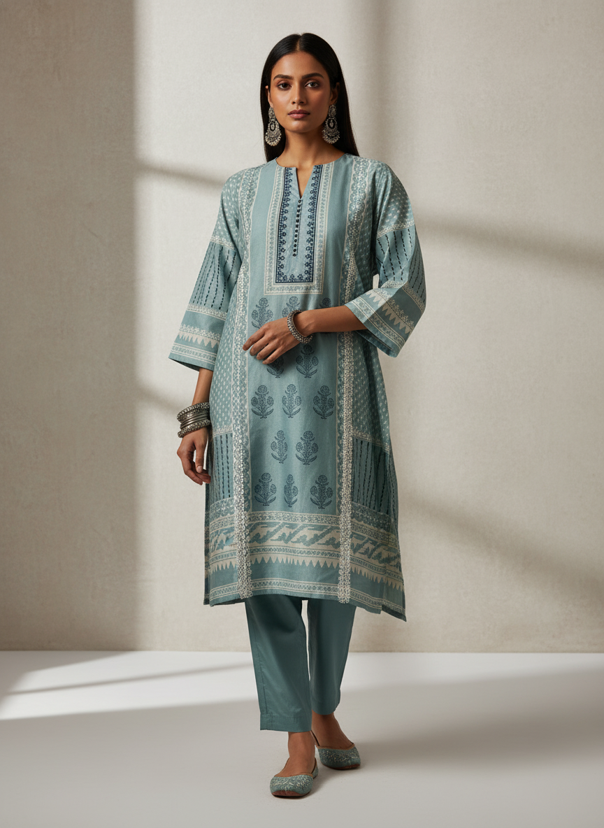 Semi Stitched Chanderi Casual suitset