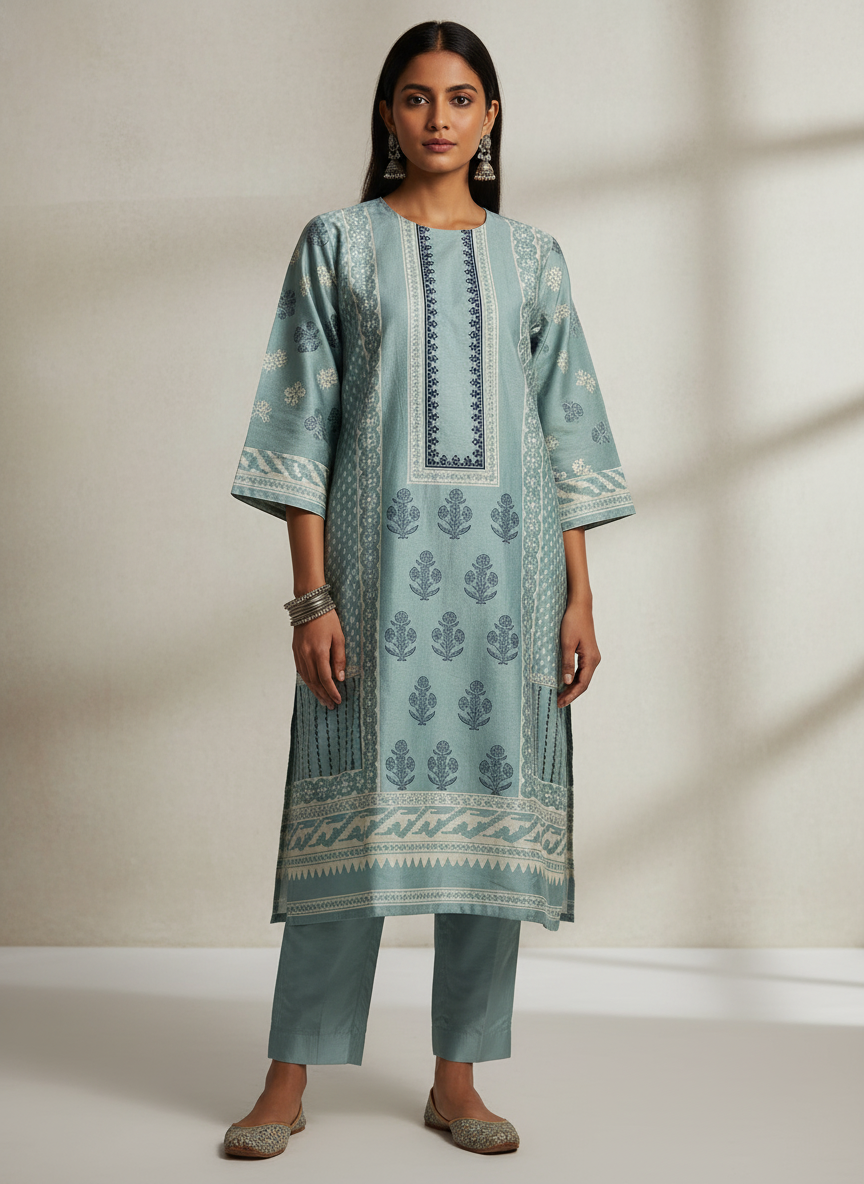 Semi Stitched Chanderi Casual suitset