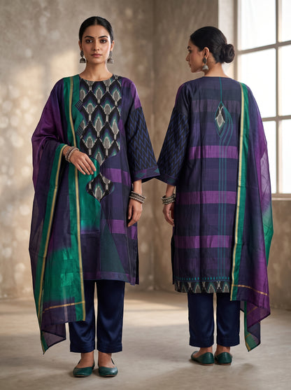 Semi Stitched Chanderi Formal Suitset