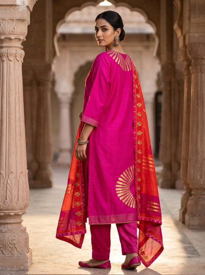 Semi Stitched Chanderi Formal Suitset