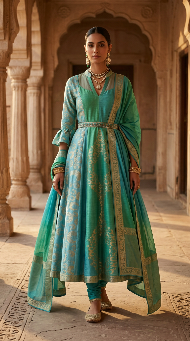 Customised Chanderi Anarkali set