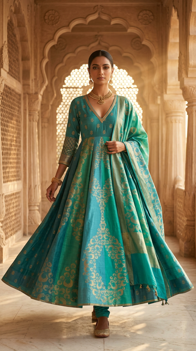 Customised Chanderi Anarkali set