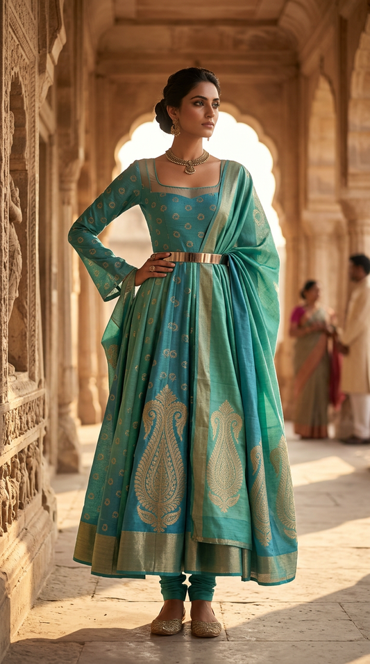 Customised Chanderi Anarkali set