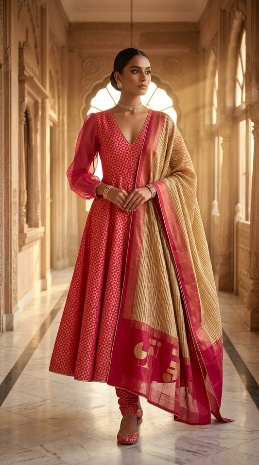 Customised Chanderi Anarkali set