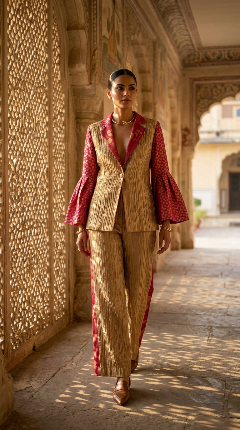 Customised Chanderi Anarkali set
