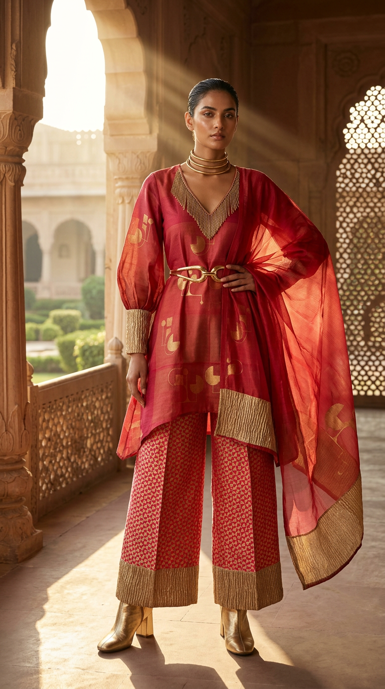 Customised Chanderi Anarkali set