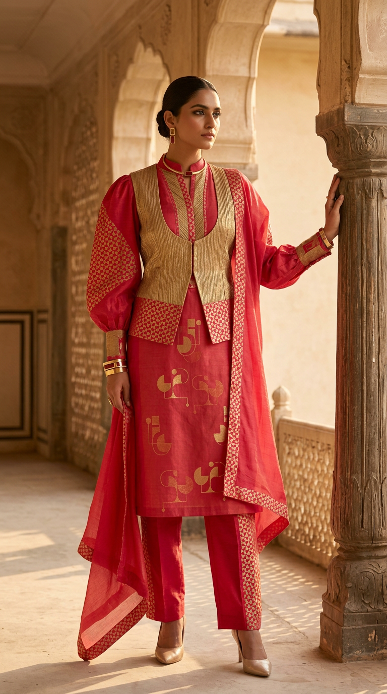 Customised Chanderi Anarkali set