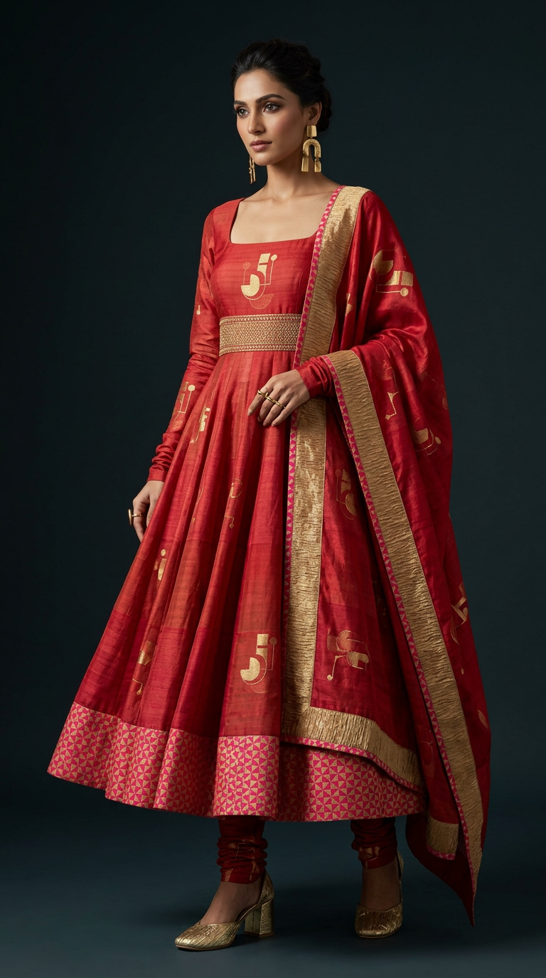 Customised Chanderi Anarkali set