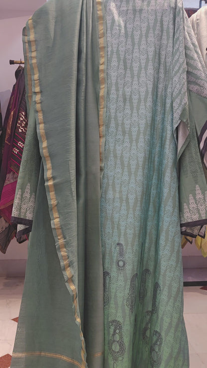 Semi Stitched Chanderi printed Kurta