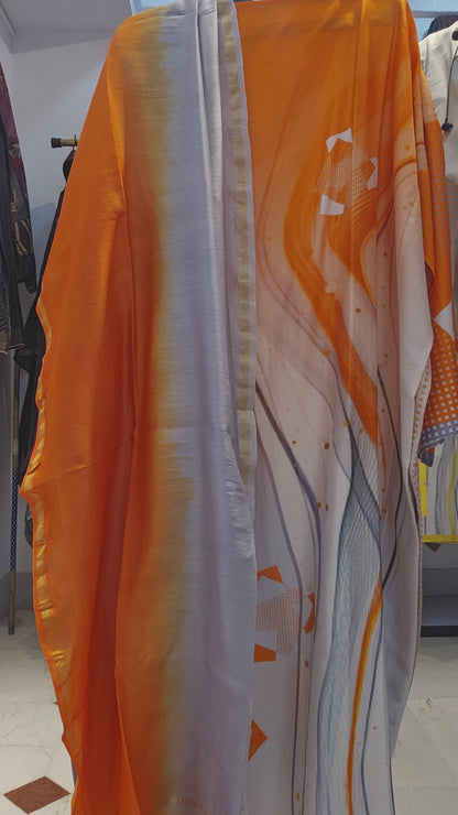 Semi Stitched Chanderi printed Kurta