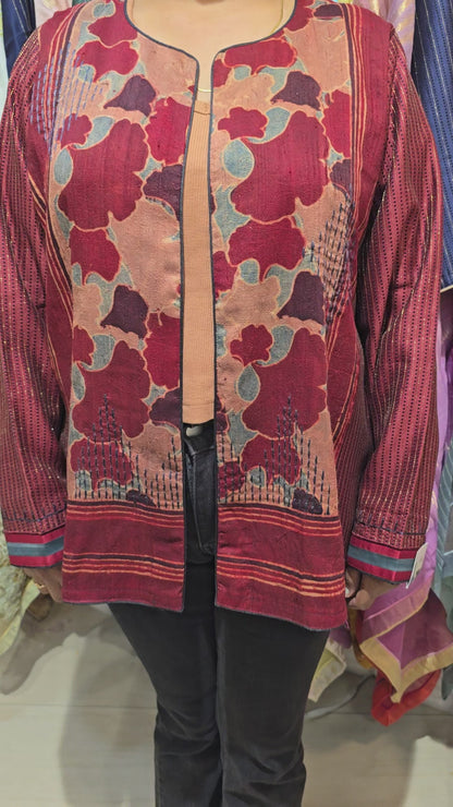 Semistitched Chanderi Formal Jacket With Ajrakh
