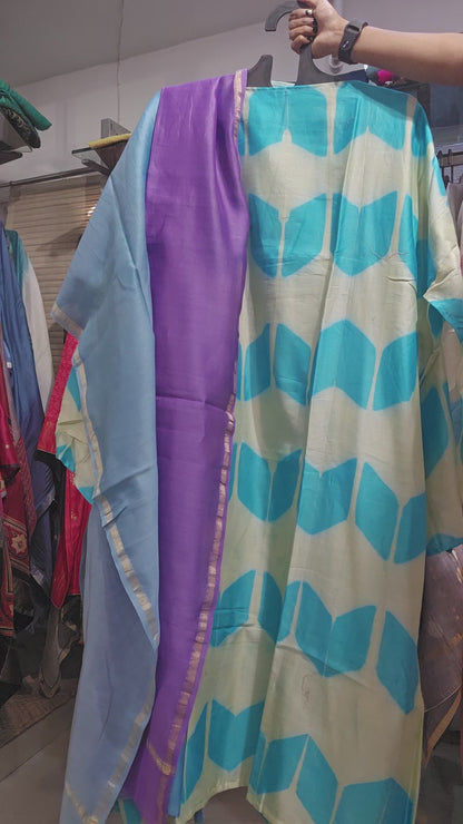 Semi Stitched Chanderi Casual Suitset