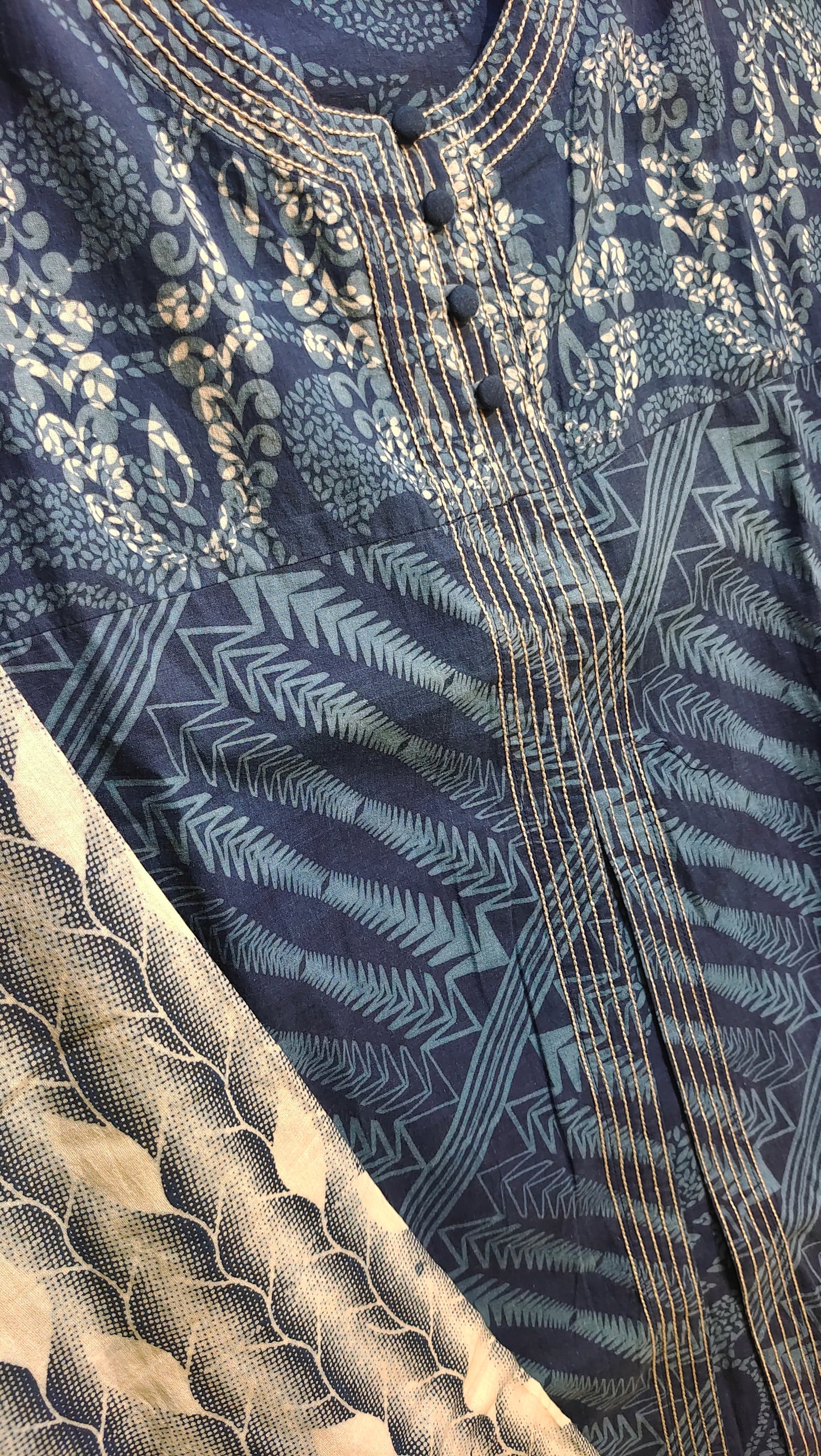 Stitched Cotton Indigo blockprinted Kurta