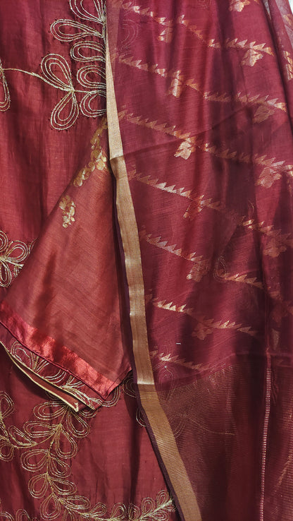 Semi Stitched Chanderi Formal Suitset