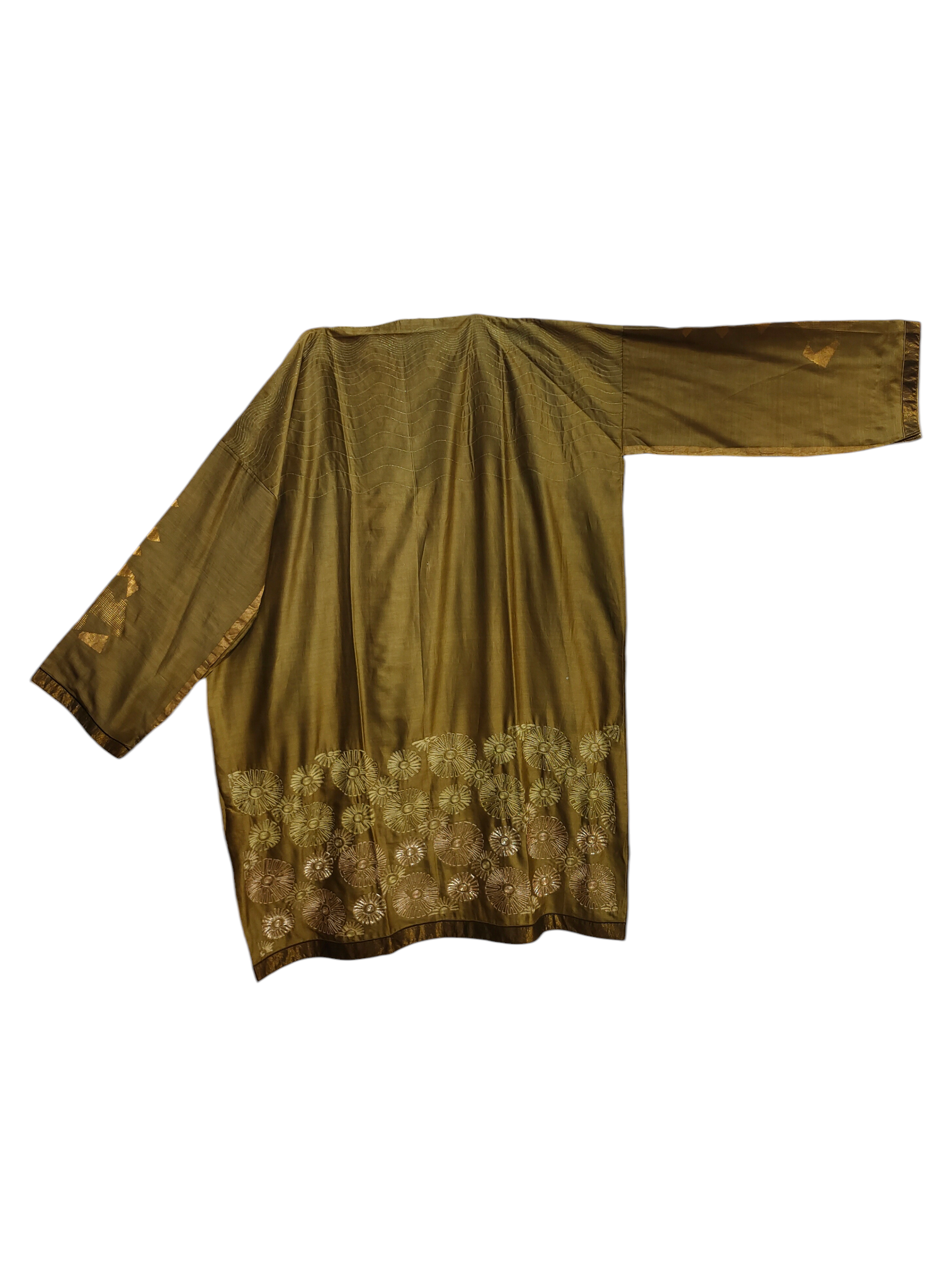 Greenish-brown kurta with floral embroidery on a white background