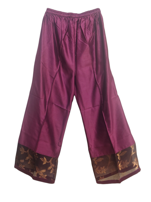 Purple plazzo with gold trim on a white background
