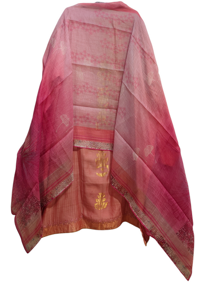 Semi Stitched Casual Chanderi Suitset