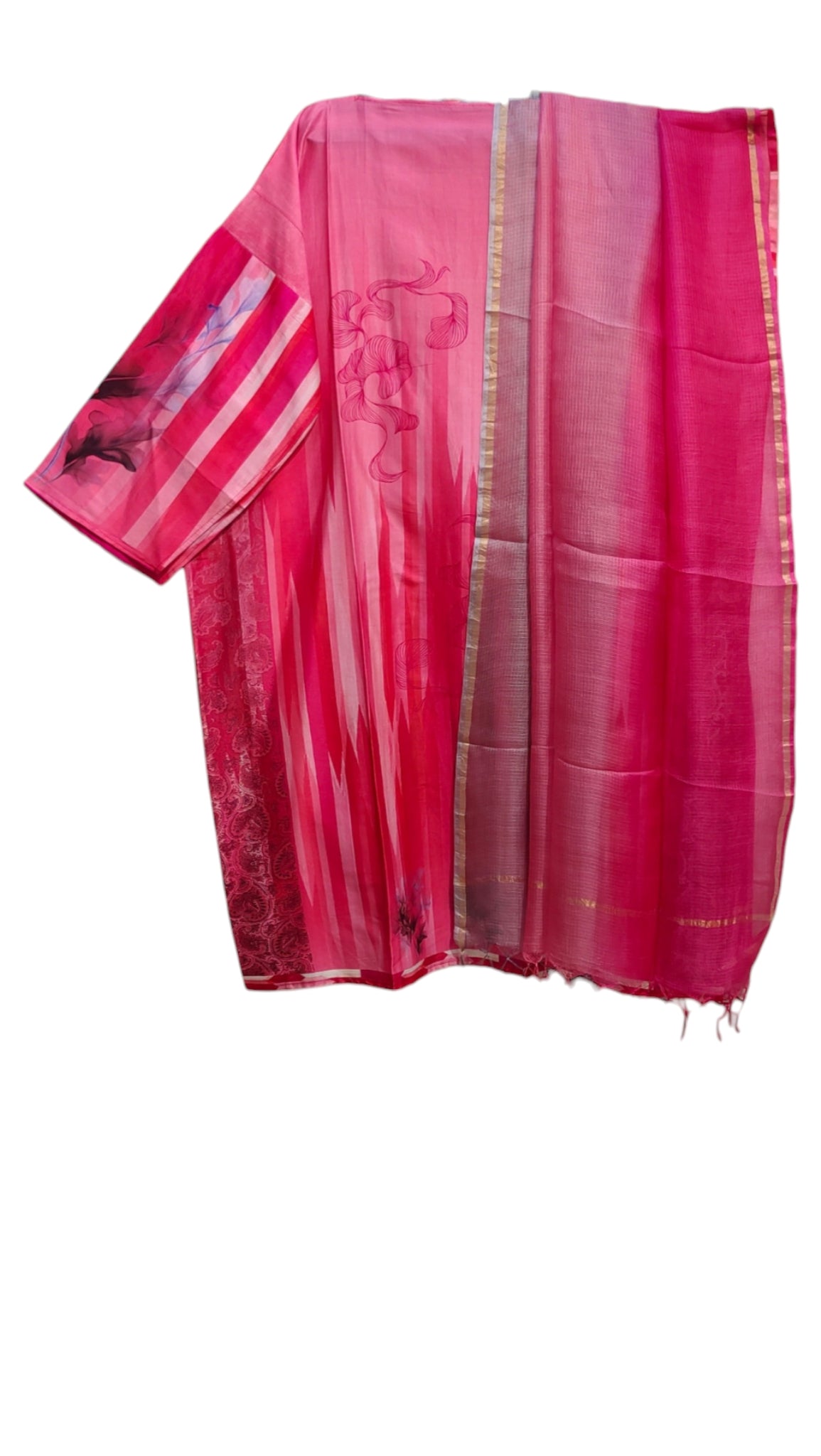 Semi Stitched Chanderi Casual Suitset