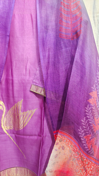 Semi Stitched Casual Chanderi Suitset