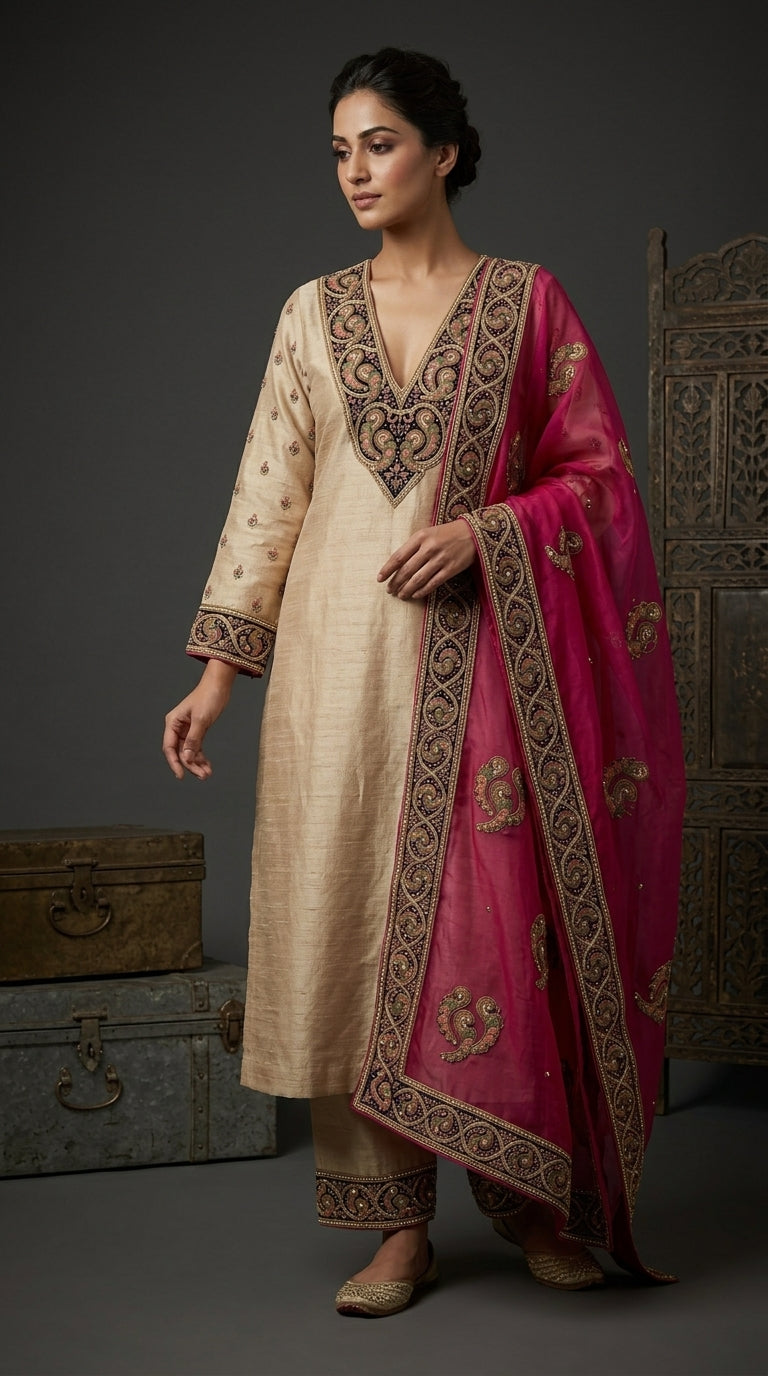 Customised Chanderi Embroidered set